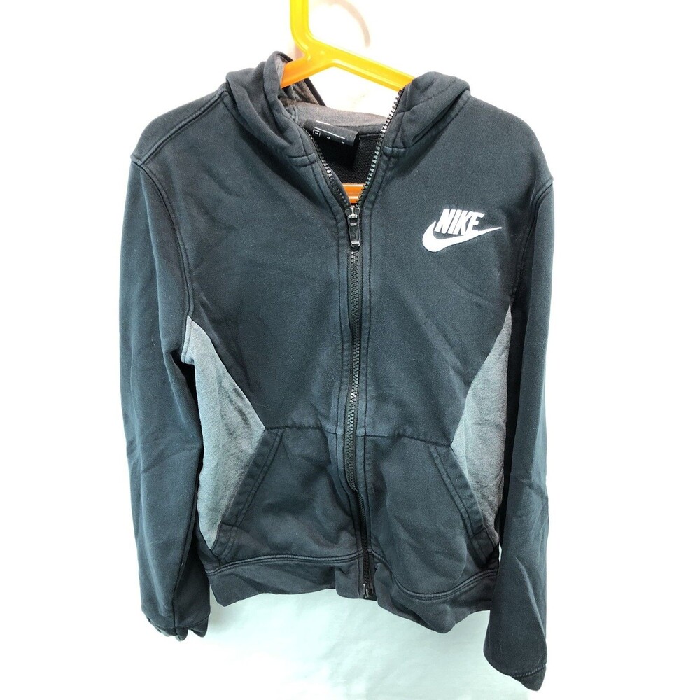 Nike Boys Black Gray Lined Club Full Zip Hoodie Jacket 939639-010 Medium AA18